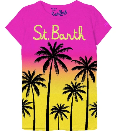 Mc2 Saint Barth T-shirts For Women Palm Print With St. Barth Writing