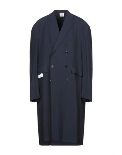 Vetements Double-breasted Virgin Wool-blend Coat In Dark Blue