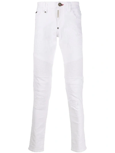 Philipp Plein Biker Jeans In White