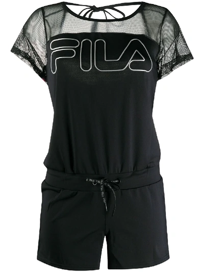 Fila Logo Print Playsuit In Black