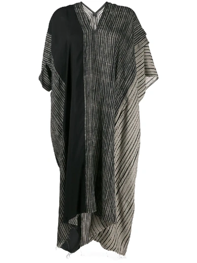 Masnada Contrast Panel Striped Beach Dress In Black