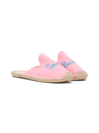 Mc2 Saint Barth Flat Embroidered Logo Mules In Pink