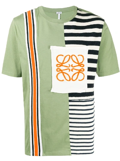 Loewe Logo Appliqué Striped Panel T-shirt In Green