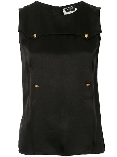 Pre-owned Chanel Double-breasted Sleeveless Blouse In Black