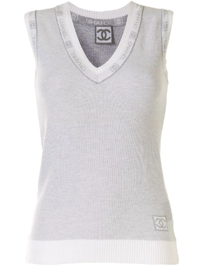 Pre-owned Chanel 2008 Logo Trim Tank Top In Grey