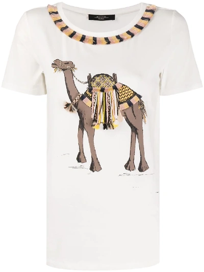 Weekend Max Mara Camel-print Crew Neck T-shirt In White