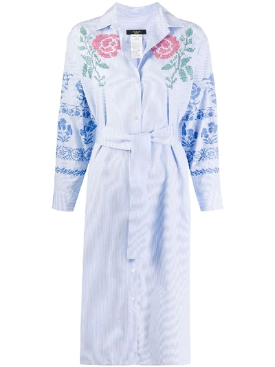Weekend Max Mara Floral Embroidered Shirt Dress In Blue