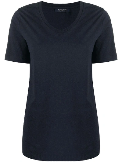 Max Mara Plain V-neck T-shirt In Blue