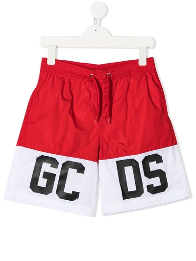 Gcds Kids' Badeshorts Mit Logo-print In Red