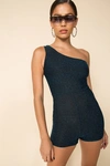 Superdown Joanie One Shoulder Romper In Teal