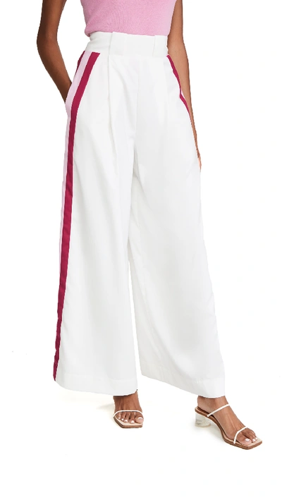 Aje Psychedelia Striped Crepe Wide-leg Trousers In White/ Petal Stripe