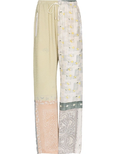 Marine Serre Patchwork Silk Trousers In Yellow