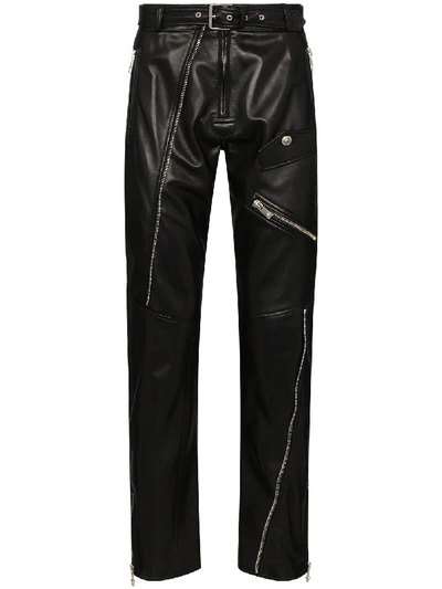 Versace Black Zip Detail Leather Trousers