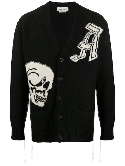 Alexander Mcqueen Black Intarsia Gothic Skull Cardigan