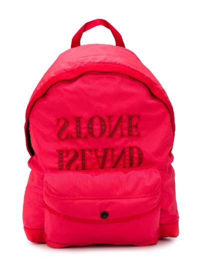 Stone Island Junior Kids' Logo Print Backpack In Red