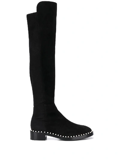 Stuart Weitzman 5050 Lift Faux Pearl-embellished Leather And Neoprene Over-the-knee Boots In Black