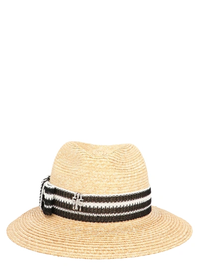 Ermanno Scervino Striped Strap Straw Hat In Neutrals