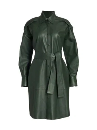 Remain Birger Christensen Lavare Belted Leather Shirt Dress In Deep Depths