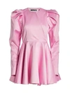 Rotate Birger Christensen Pauline Puff-sleeve Satin Mini Dress In Prism Pink