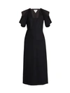 Bottega Veneta Folded-sleeve Liquid Viscose Midi Dress In Black Lagoon