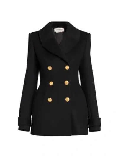 Alexander Mcqueen Double Breasted Wool & Cashmere Peacoat In Black