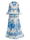Valentino Floral Silk Collared Gown In Avorio Blue