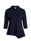 Joan Vass, Plus Size Asymmetrical Button Tunic In Navy