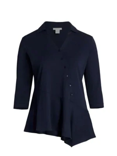 Joan Vass, Plus Size Asymmetrical Button Tunic In Navy
