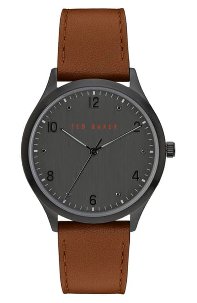 Ted Baker Manhatt Leather Strap Watch, 40mm In Brown/ Gunmetal