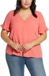 Cece Ruffle Sleeve Top In Bay Coral