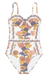 TORY BURCH FLORAL PRINT STRAPLESS UNDERWIRE ONE-PIECE SWIMSUIT,57060