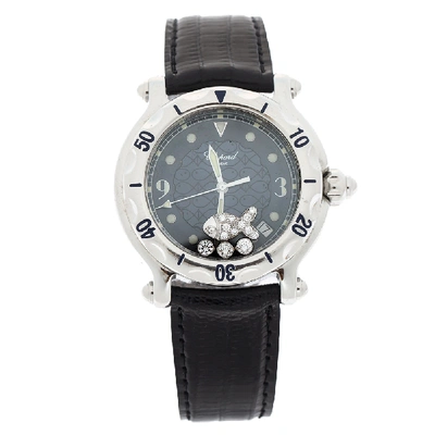Pre-owned Chopard Blue Fish Motif Stainless Steel Diamonds Happy Sport 28/8347/8 Women's Wristwatch 38 Mm In Black