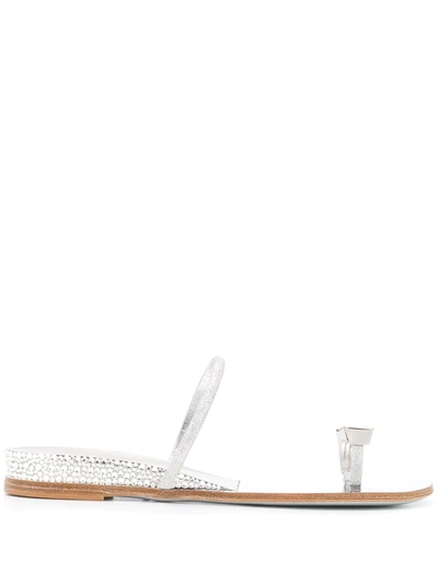 Casadei Crystal Toe Strap Sandals In Silver