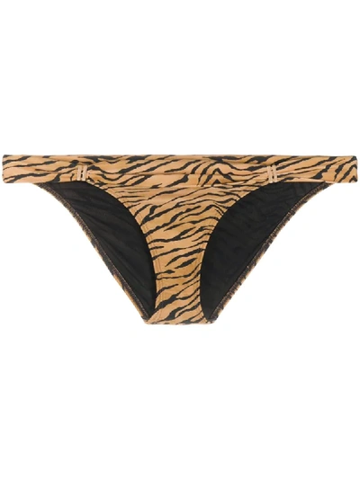 Vix Tiger Print Hardware Detail Bikini Bottoms In Brown