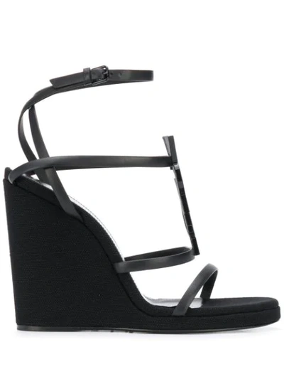 Saint Laurent Cassandra 115 Wedge Sandals In Black