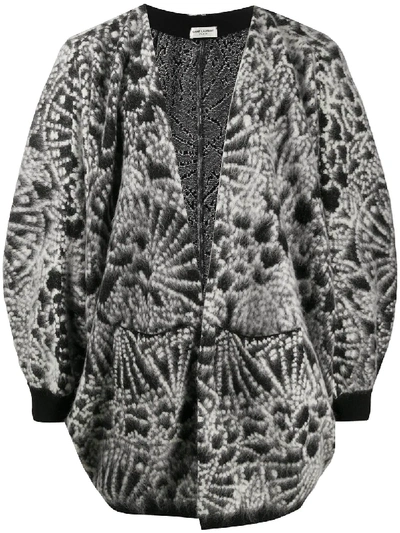 Saint Laurent Oversized Brushed Jacquard Cardigan In Gray