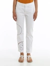 DONDUP PAIGE CUSTOM WHITE EMBROIDERED JEANS,P611BB S000D PTD 9000