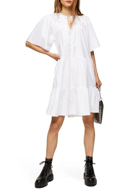 Topshop Poplin Smock Mini Dress In White