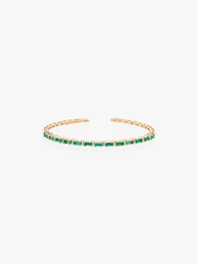 Suzanne Kalan 18k Yellow Gold Fireworks Emerald Horizontal Diamond Bracelet In Yellow Gold/green