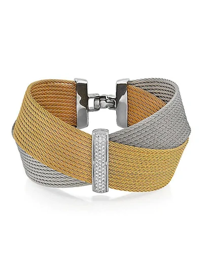 Alor 18k Gold, Stainless Steel & Diamond Bangle Bracelet