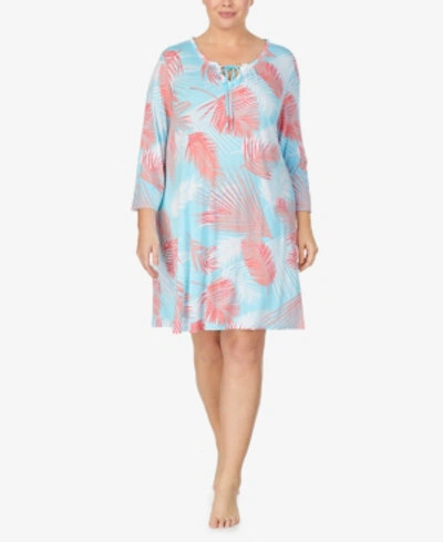 Ellen Tracy Plus Size Pajama Tunic, Online Only In Aqua Leaf