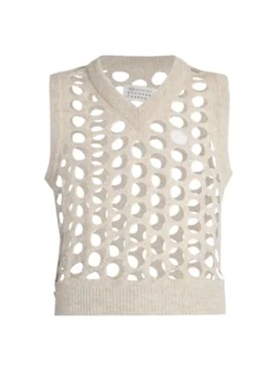Maison Margiela Hole Punched Wool Vest In Beige
