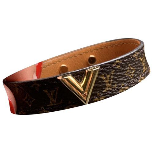 Pre-Owned Louis Vuitton Essential V Brown Leather Bracelet ...