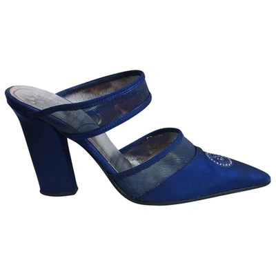 Pre-owned Versace Cloth Heels In Blue