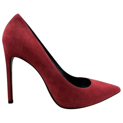 Pre-owned Saint Laurent Anja Red Suede Heels