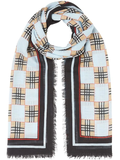 Burberry Checkered Check Scarf In Blue