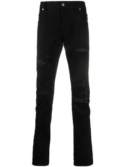 Balmain Distressed Slim-fit Jeans In Black