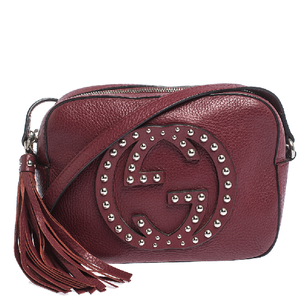 Pre-Owned Gucci Red Leather Studded Soho Disco Crossbody Bag | ModeSens