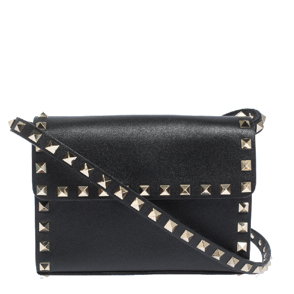 PreOwned Valentino Garavani Black Leather Small Rockstud Flap