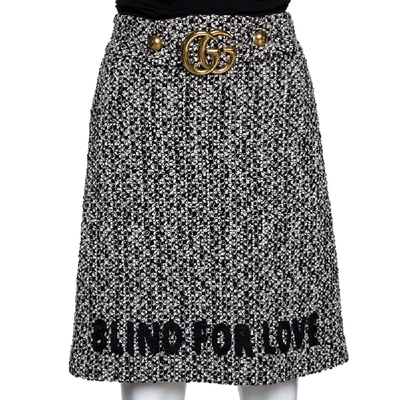 Pre-owned Gucci Monochrome Blind For Love Tweed Trapeze Skirt S In Black